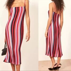 NWT Reformation 0 Rosaly Isabel Stripe Midi Slip Dress Spagetti Strap Pullon